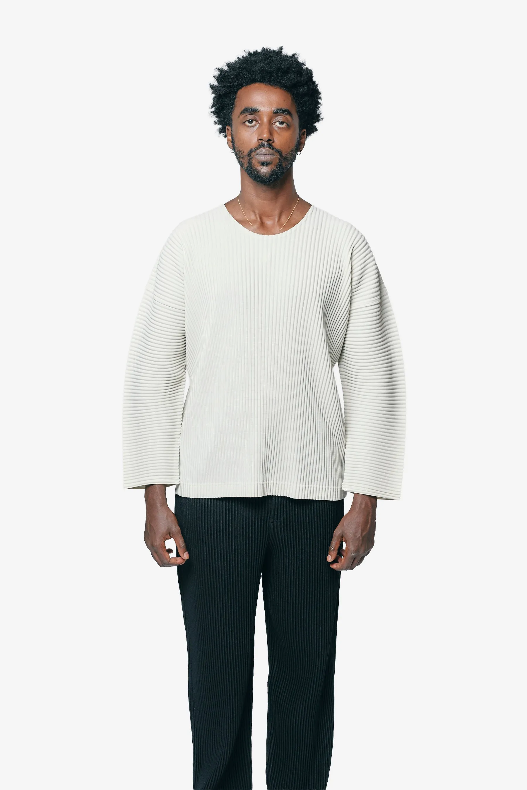 Monthly Colour September Pleats Long Sleeve Shirt Limestone White HP58-JK093-04 sold by Nomad
