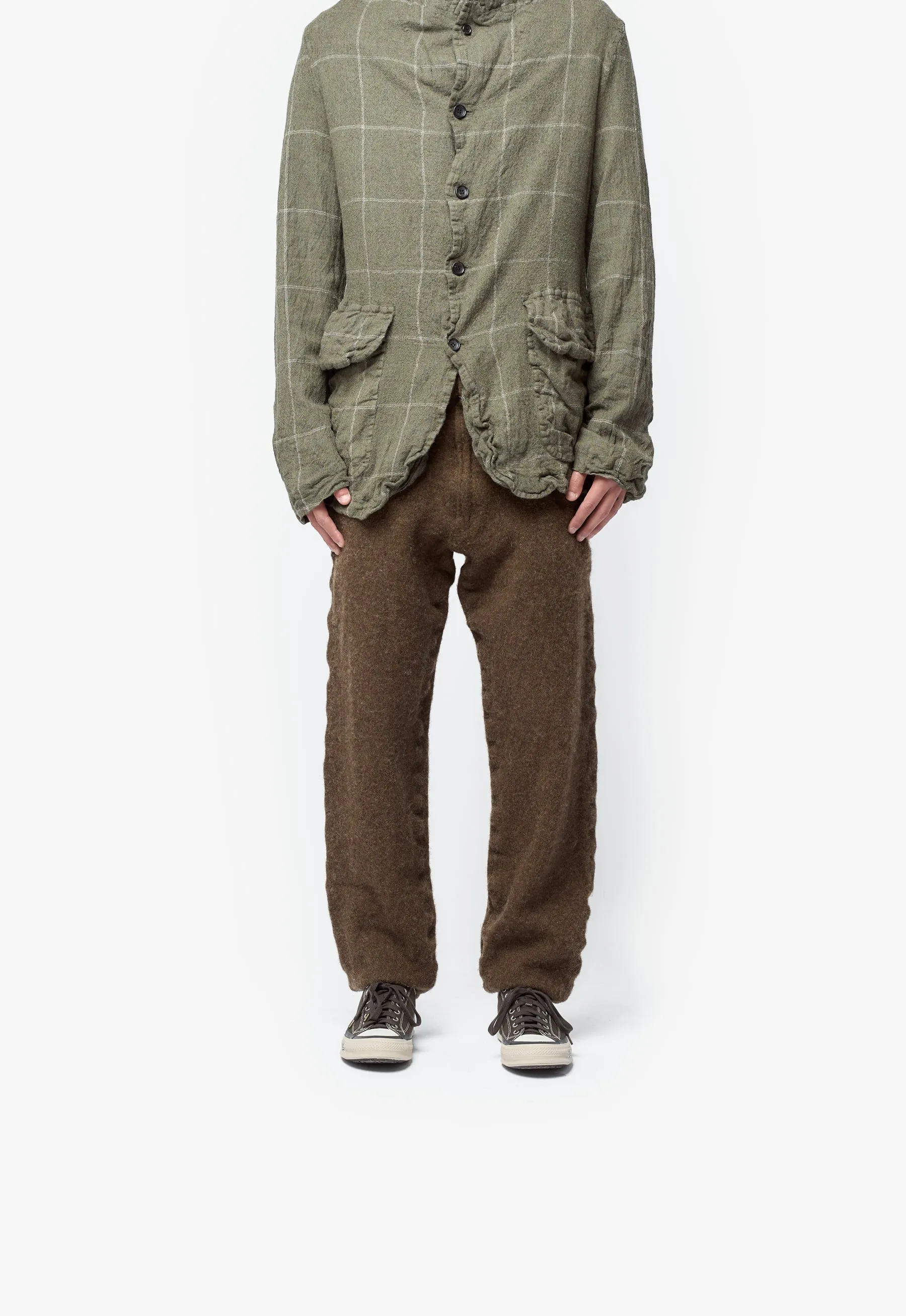 Tweed Tapered Trousers Brown Khaki FP-P508-W25 sold by Nomad