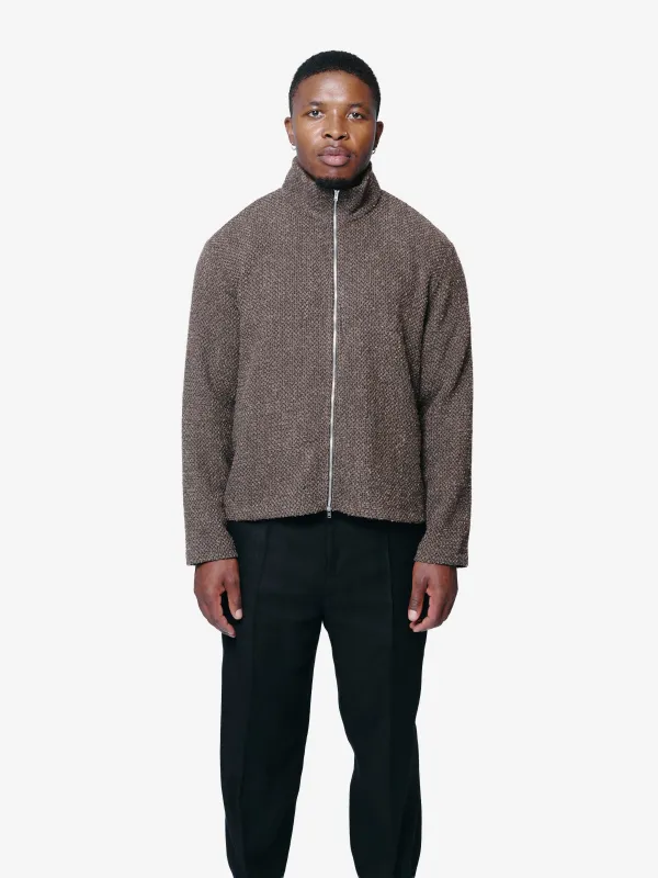 Shrunken Fullzip Polo Brown Sparse Buckle Weave M4256SBS made by Our Legacy