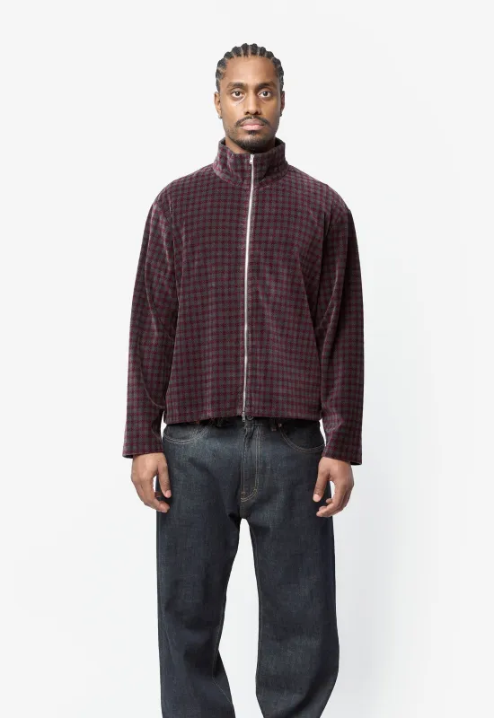 Shrunken Full Zip Merlot Houdini Check Velour M2266SM made by Our Legacy