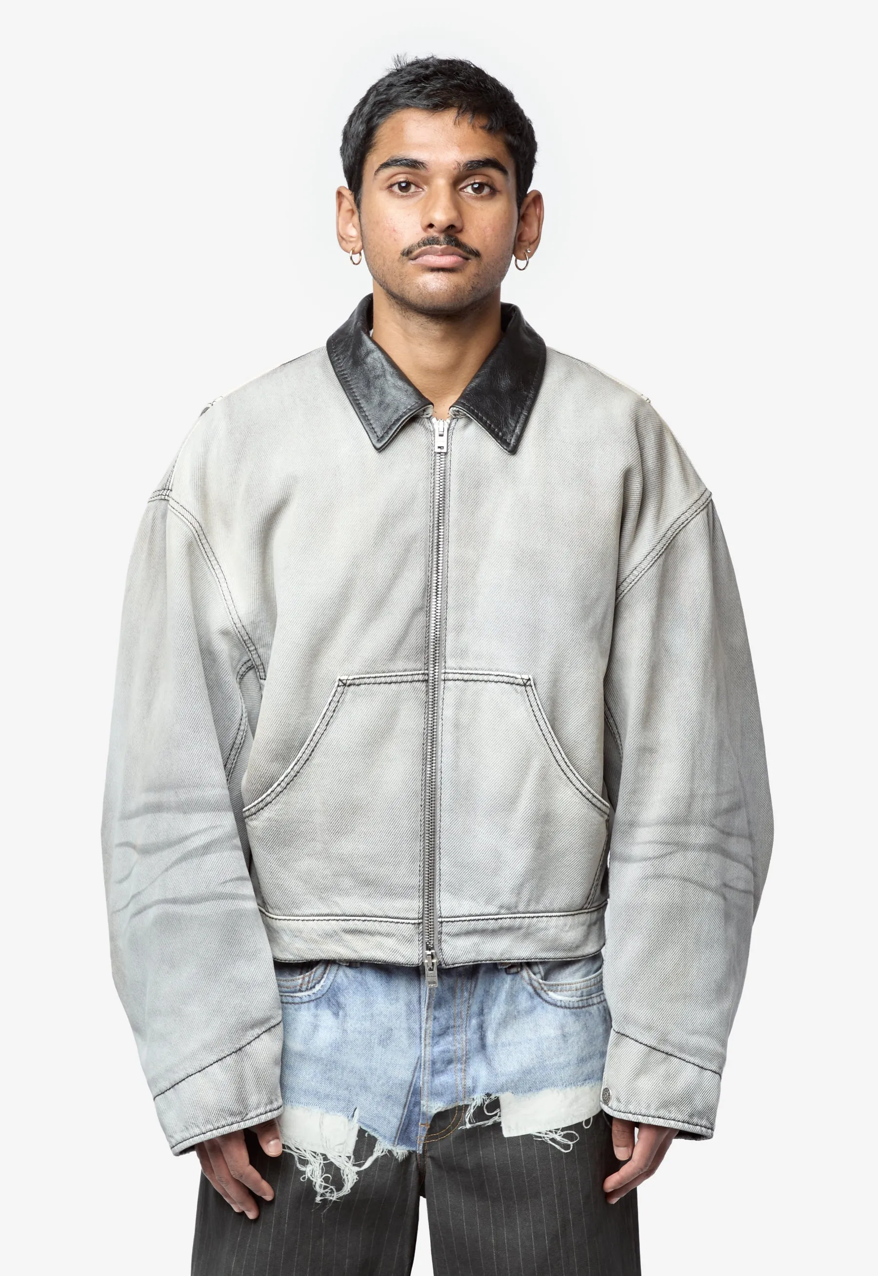 Men's Faded Denim Jacket White/Black FN-MN-OUTW0001285 sold by Nomad