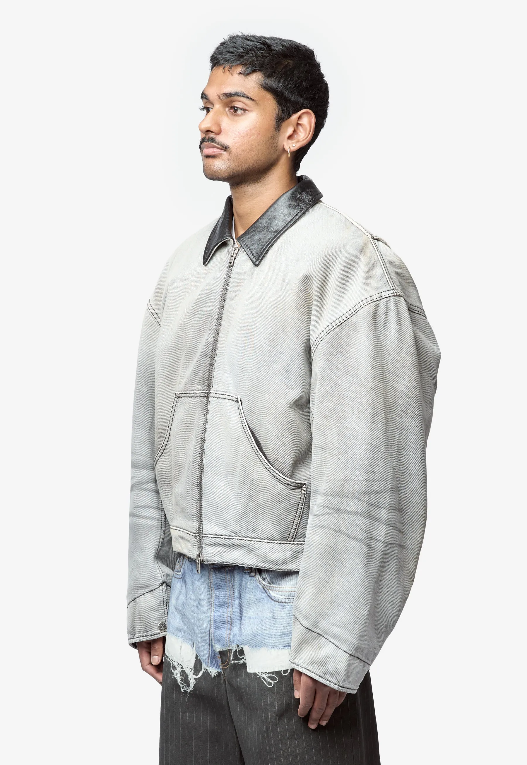 Men's Faded Denim Jacket White/Black FN-MN-OUTW0001285 sold by Nomad product image thumbnail 2