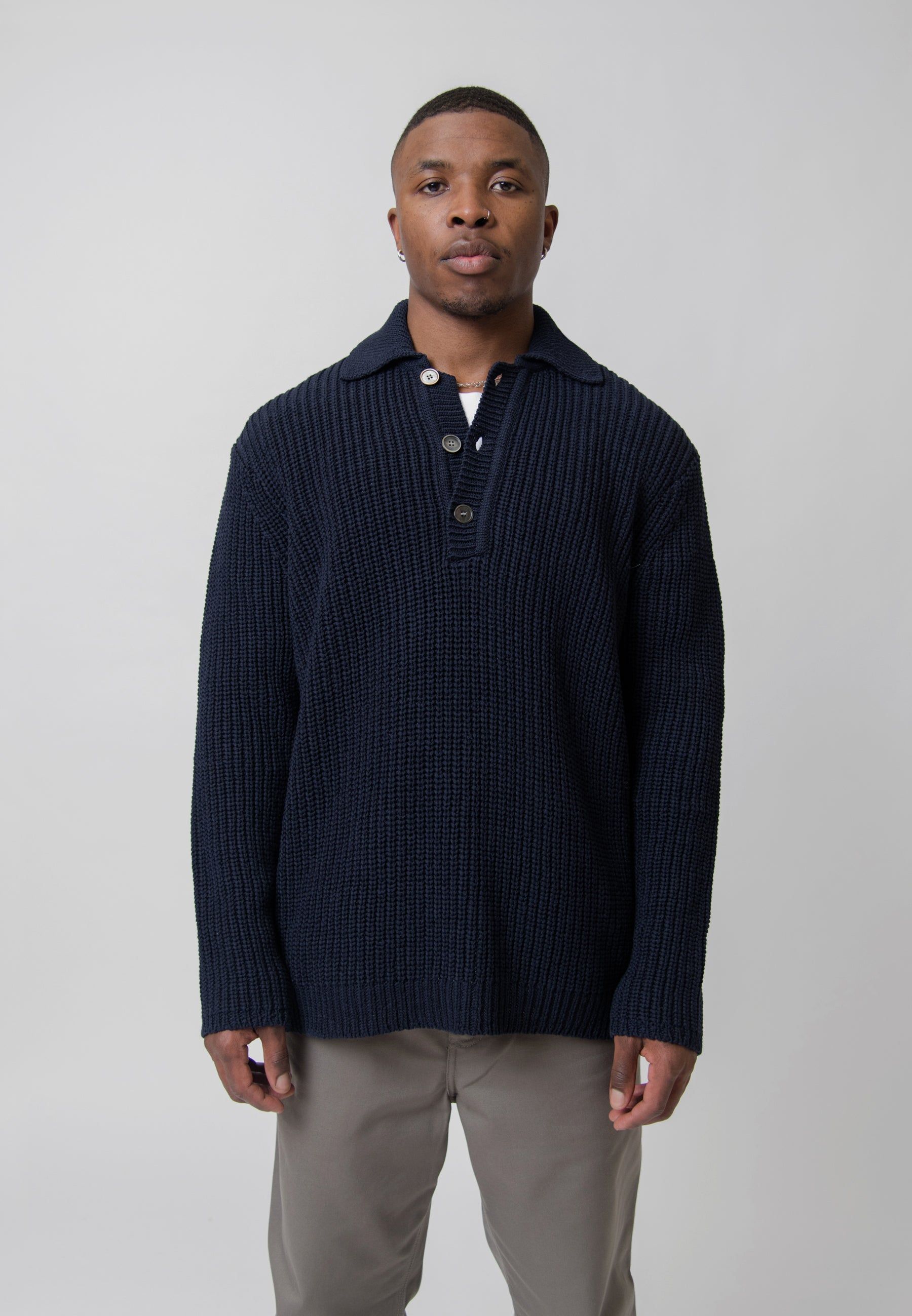 Big Piquet Chunky Knit Sweater Navy sold by Nomad