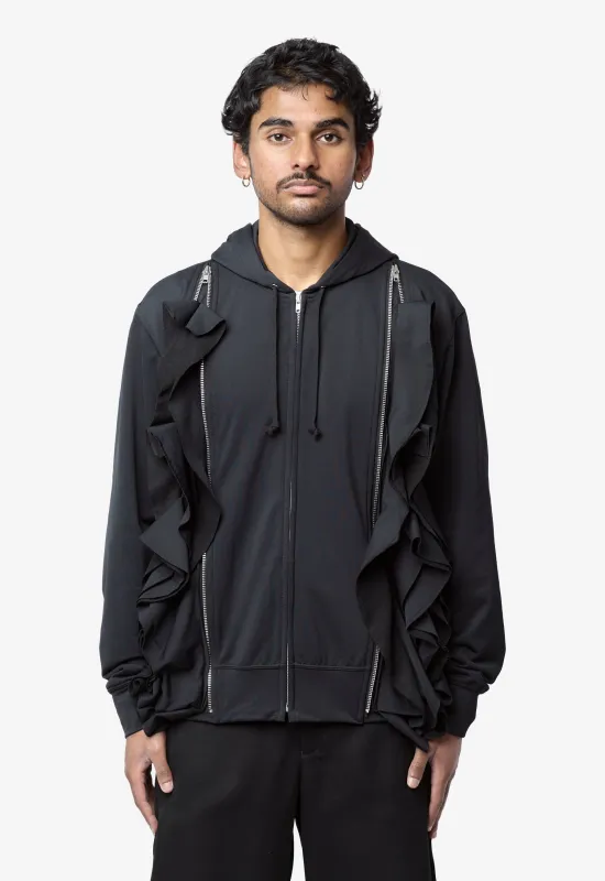 Ruffle Zip Sweater Black PQ-T030-051-1-3 made by Comme des Garcons