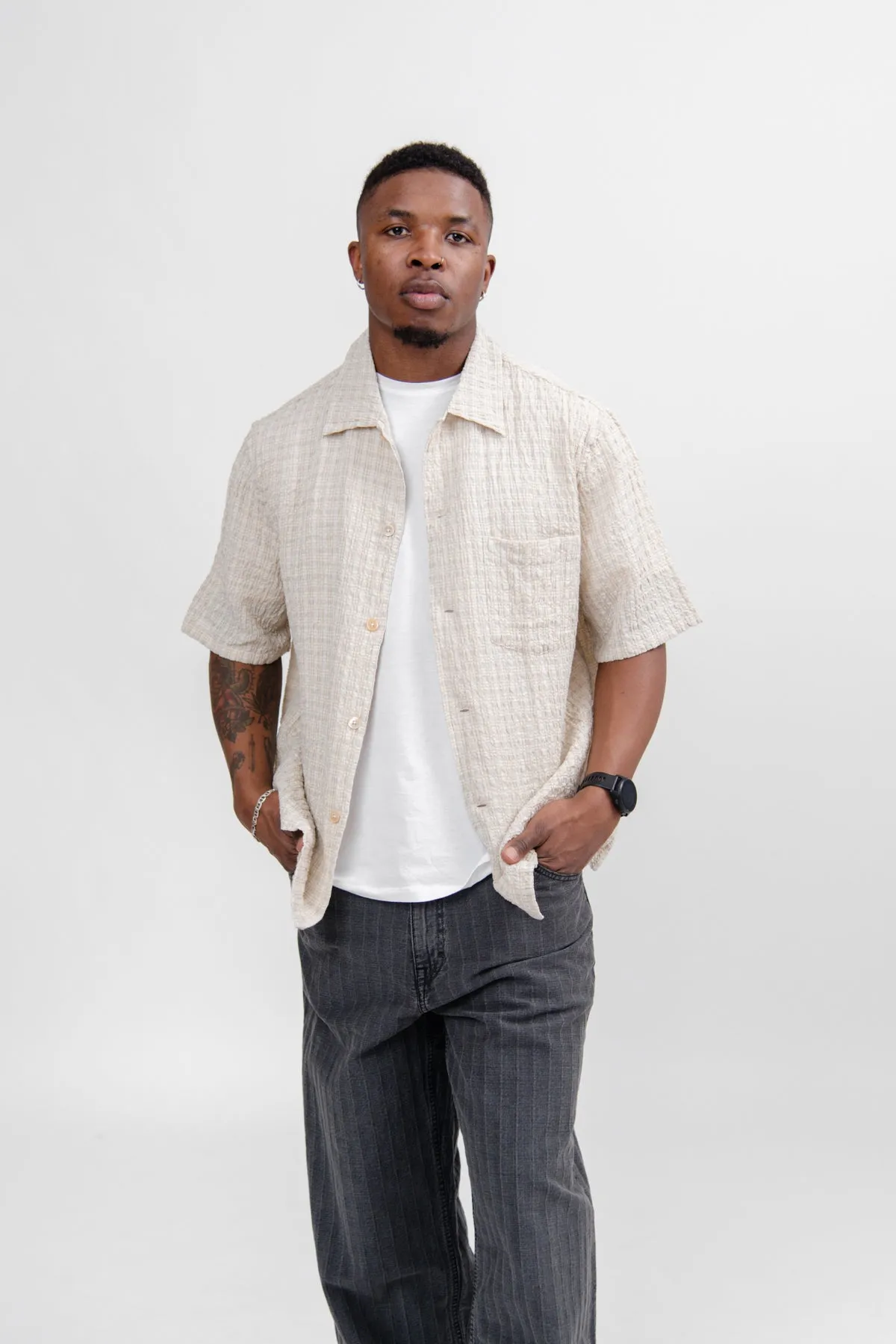 Box Shirt Shortsleeve Light Authentic Seersucker M2242BL sold by Nomad