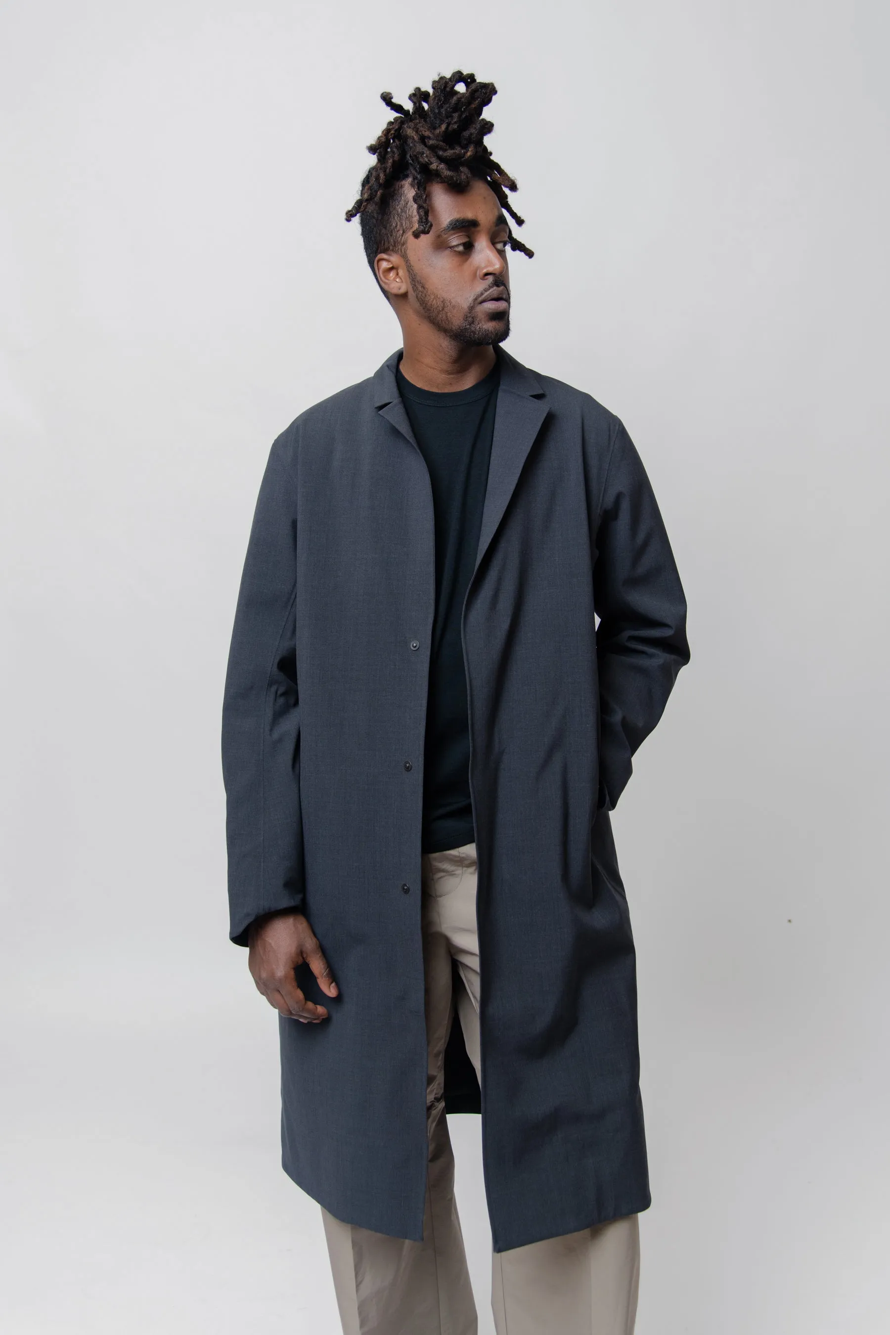 Lenan Insulated Tech Wool Topcoat Black Heather | Parallel
