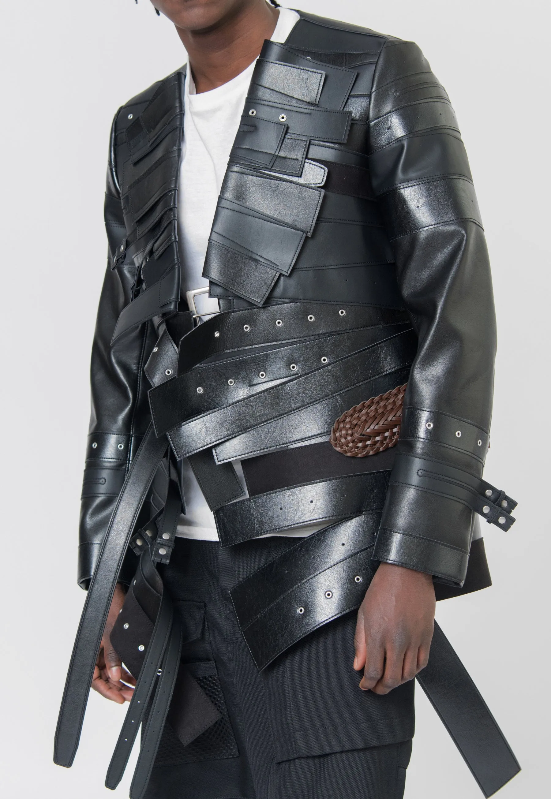 Faux Leather Belted Jacket (Short) Black WM-J004-051 | Parallel