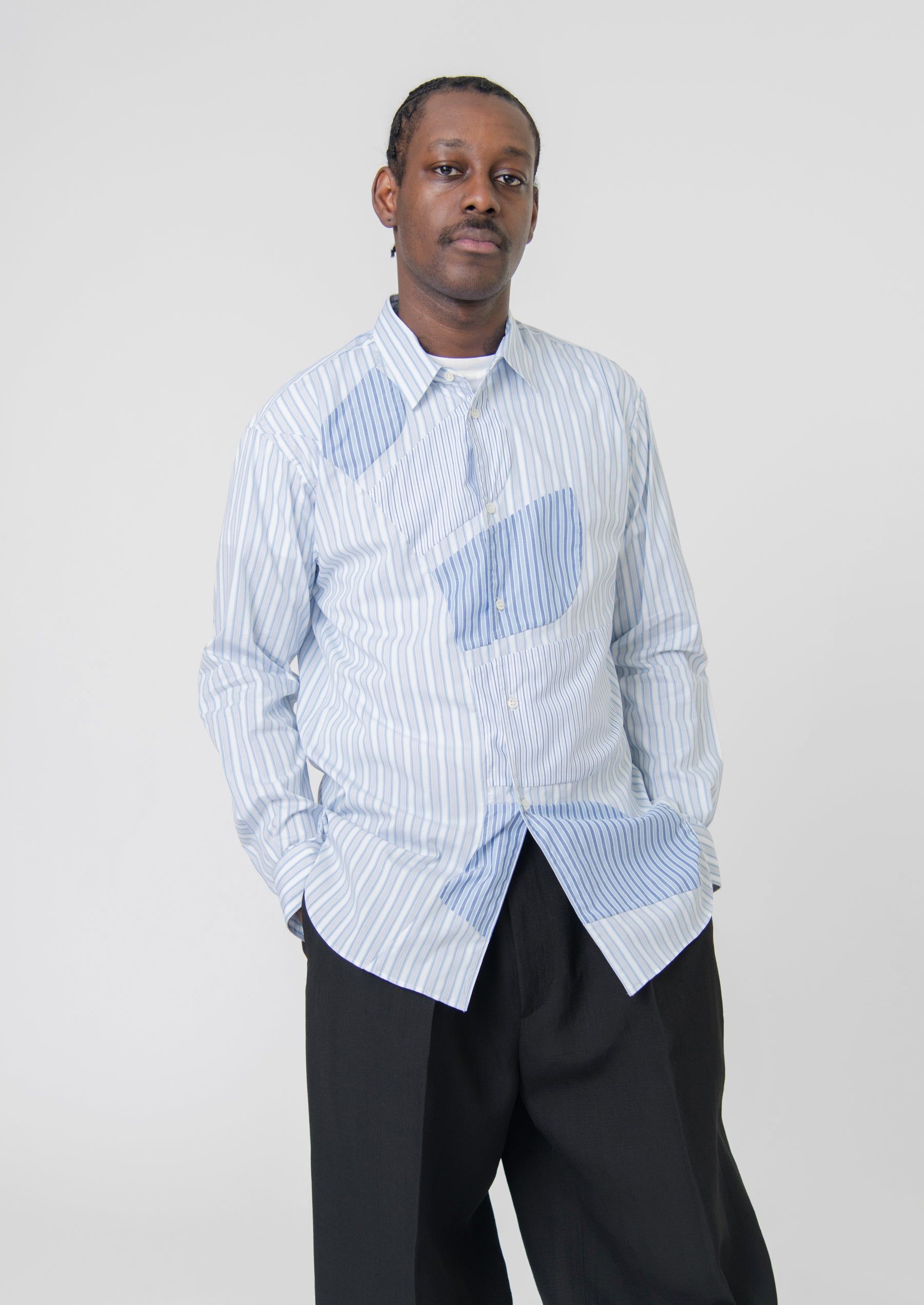 Mixed Thick Stripe Shirt White/Blue FK-B034 sold by Nomad