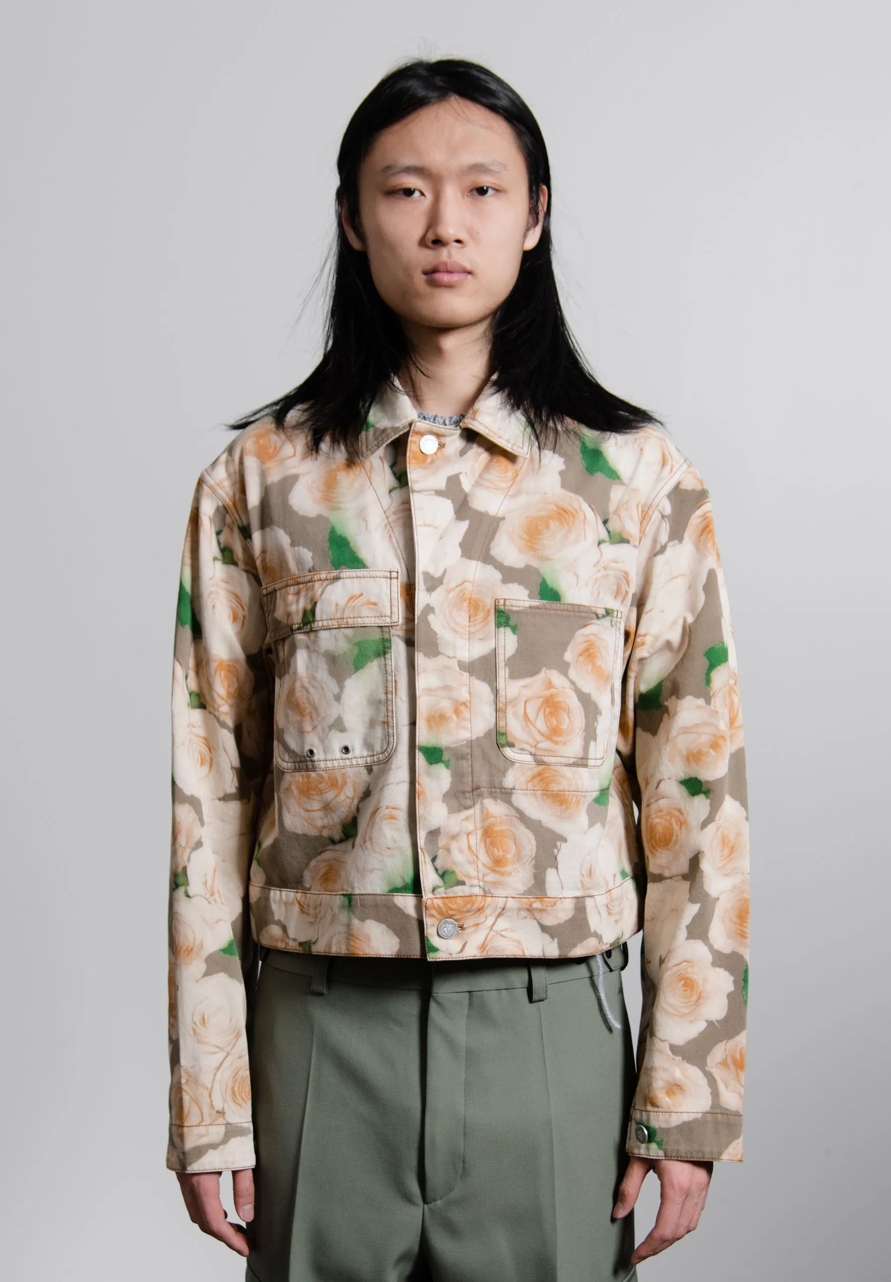 Floral Print Jacket Peach/Orange OUTW000789 sold by Nomad