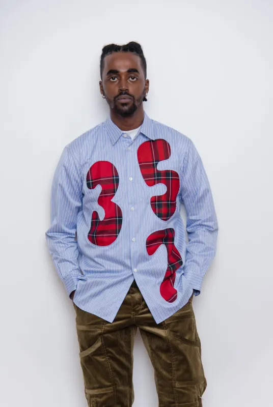 Tartan Numbering Striped Shirt Blue/Red FJ-B016 sold by Nomad