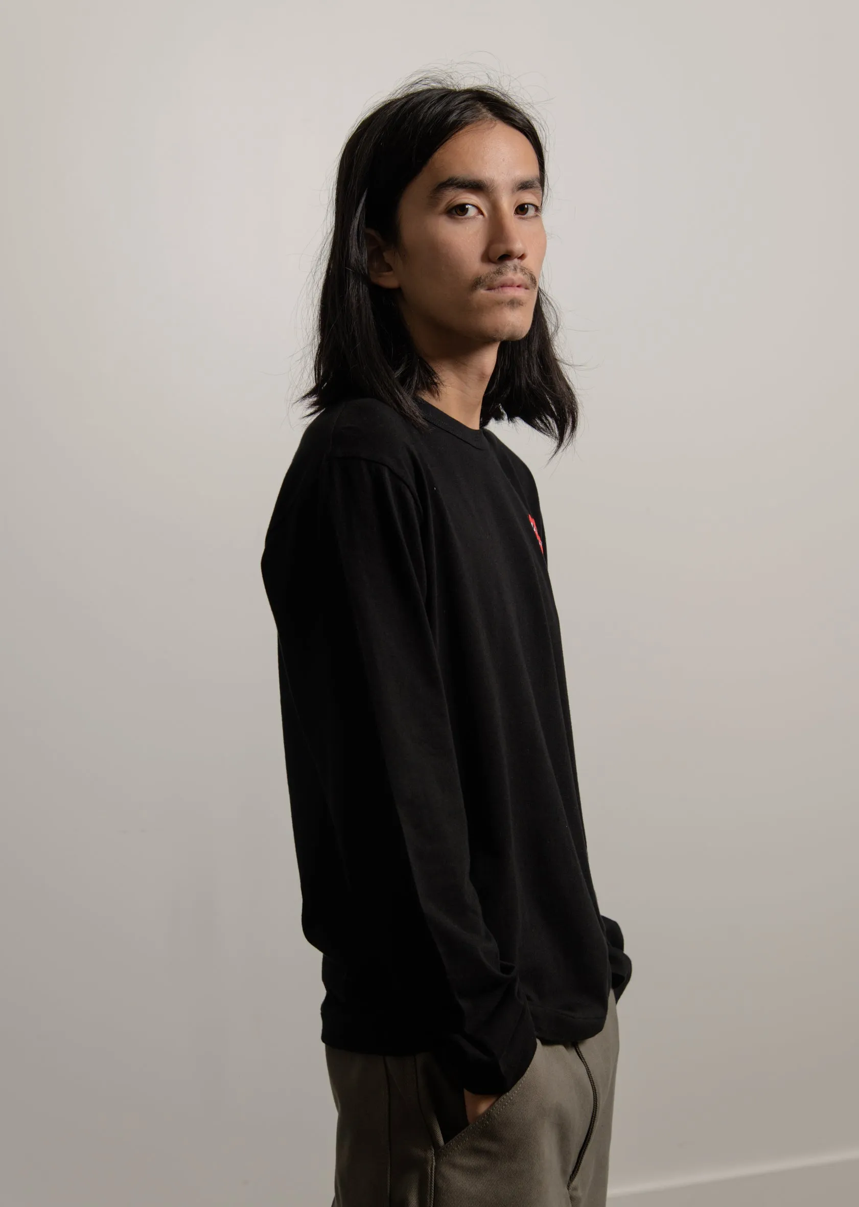 Long Sleeve Layered Double Emblem Tee Black/Red T292 sold by Nomad product image thumbnail 4