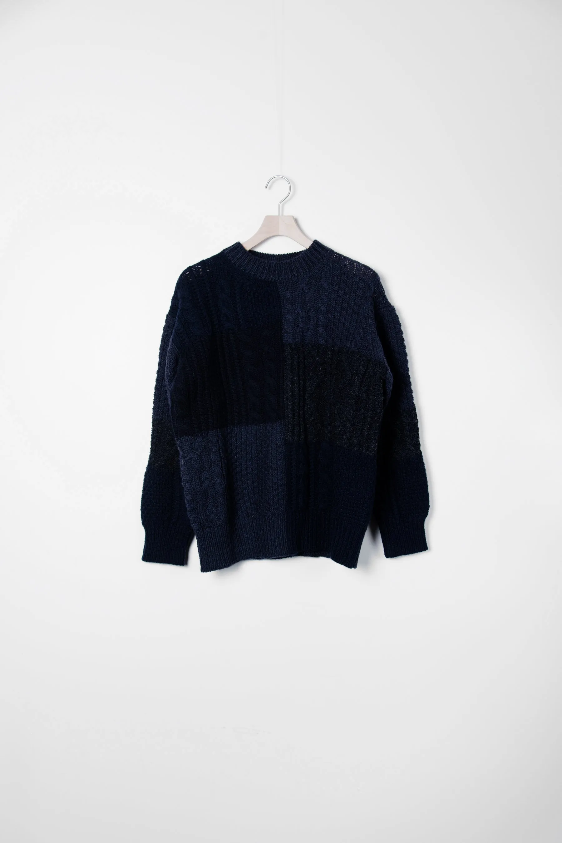 Shetland Wool Aran Pattern Knit Sweater Navy N007 sold by Nomad product image thumbnail 2