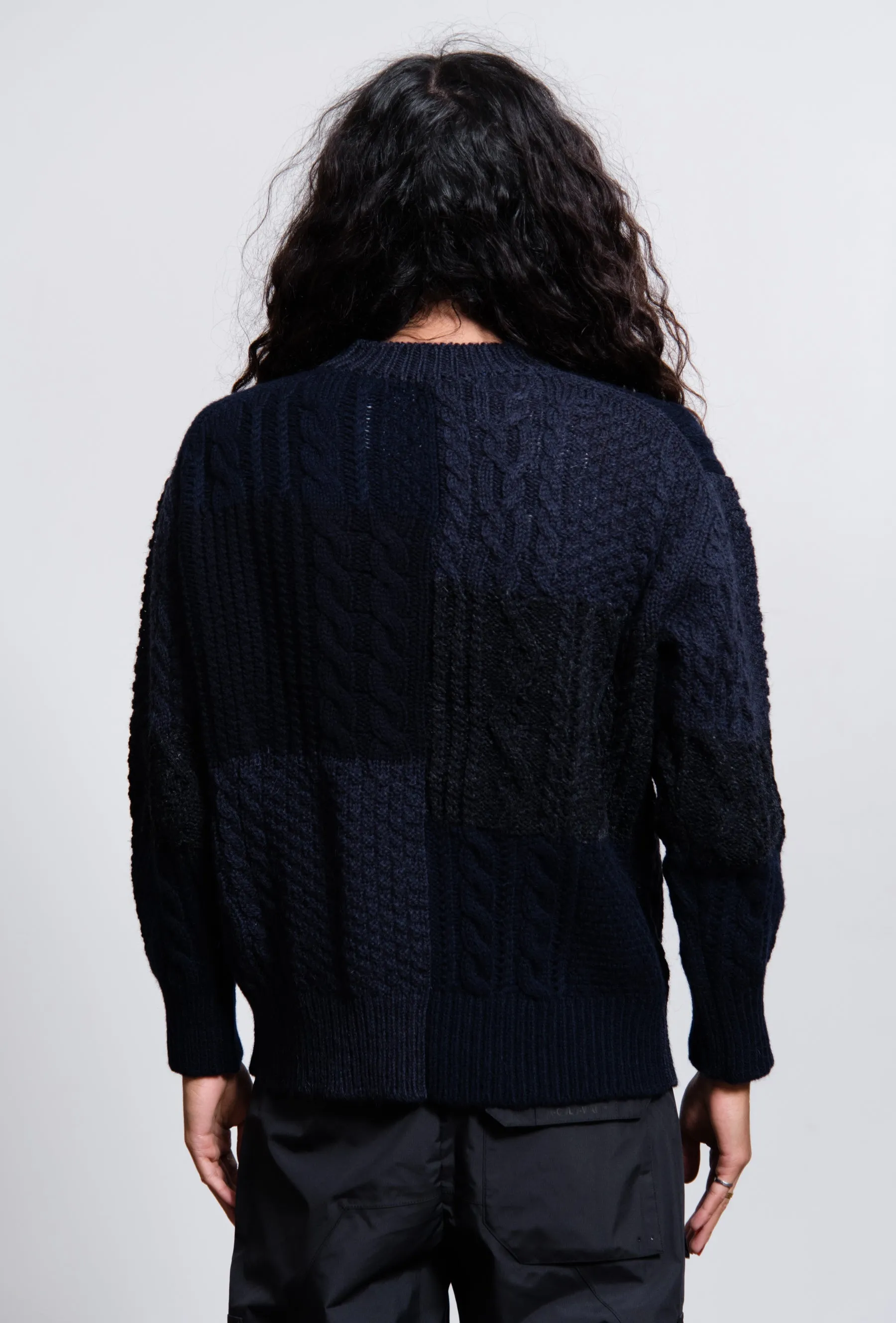 Shetland Wool Aran Pattern Knit Sweater Navy N007 sold by Nomad product image thumbnail 4