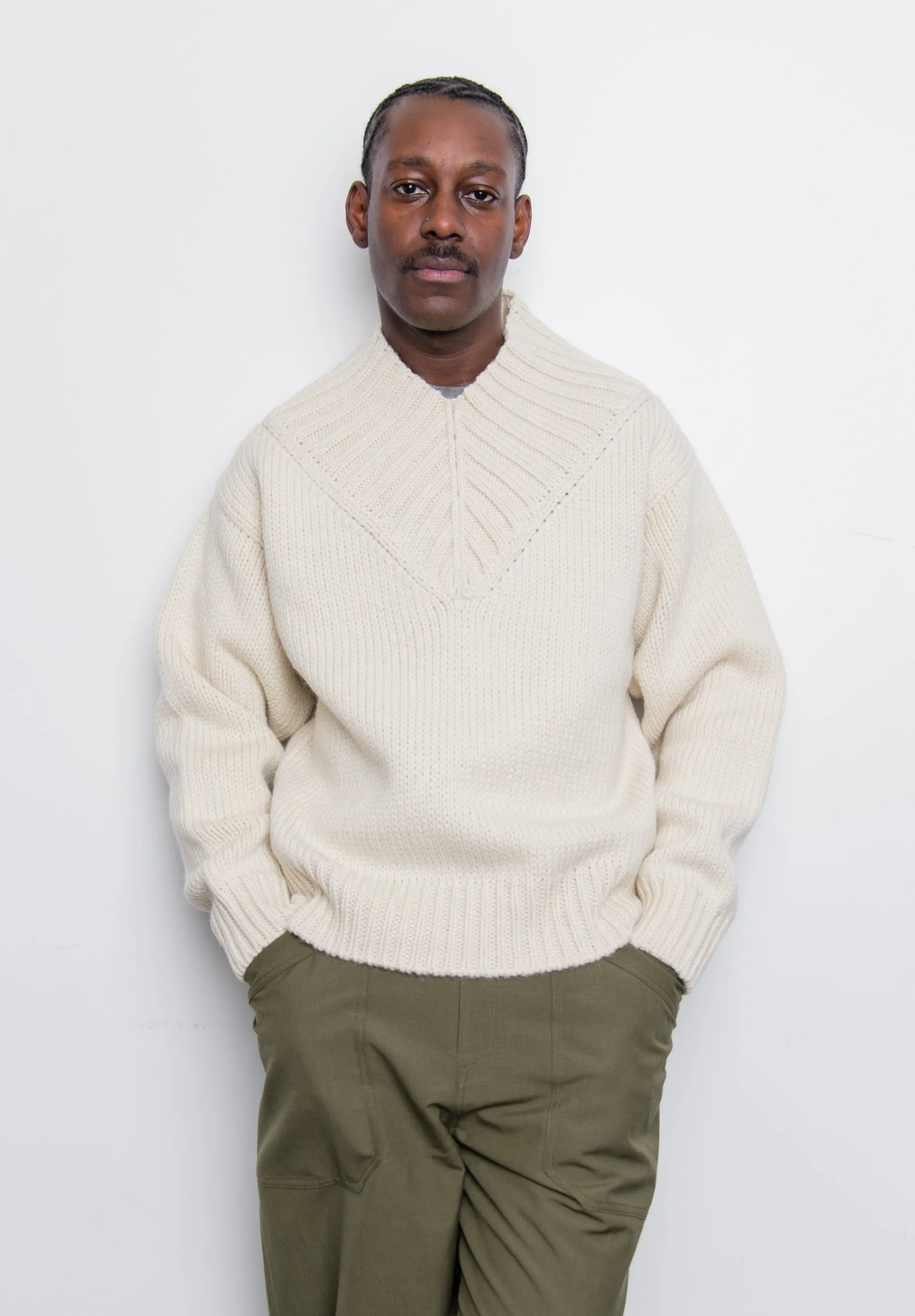 Wool Mohair V-Neck Sweater Light Ivory J21GP0042 sold by Nomad