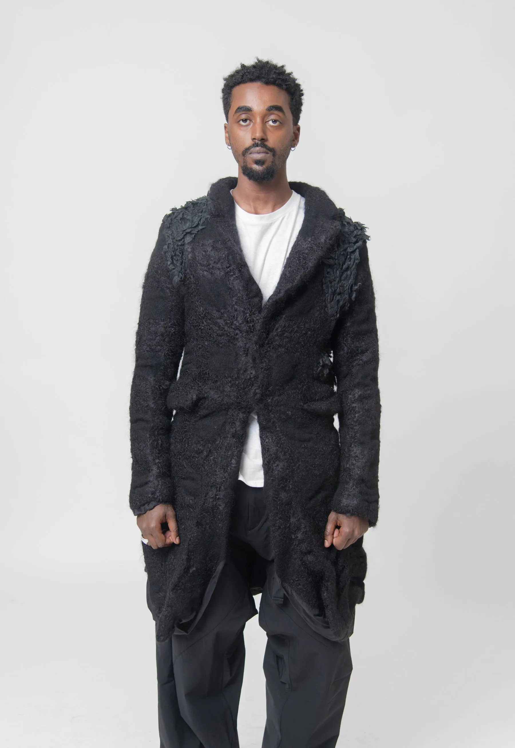 Mohair Faux Fur Jacket Black PL-J028 sold by Nomad