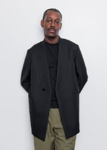 Sharp Wool Serge Lapelless Jacket Black JS21BN0011 sold by Nomad
