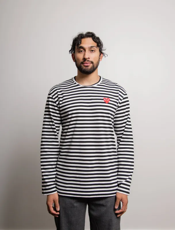 Long Sleeve Striped Emblem Tee Black/White/Red T164 sold by Nomad