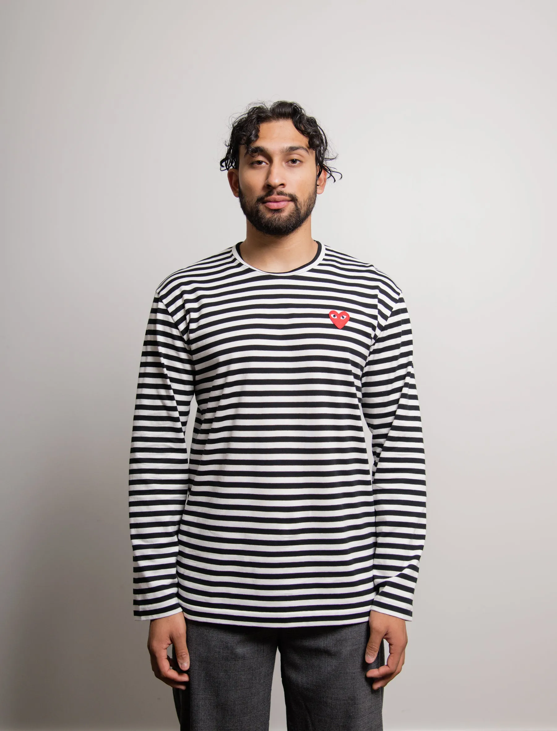 Long Sleeve Striped Emblem Tee Black/White/Red T164 sold by Nomad