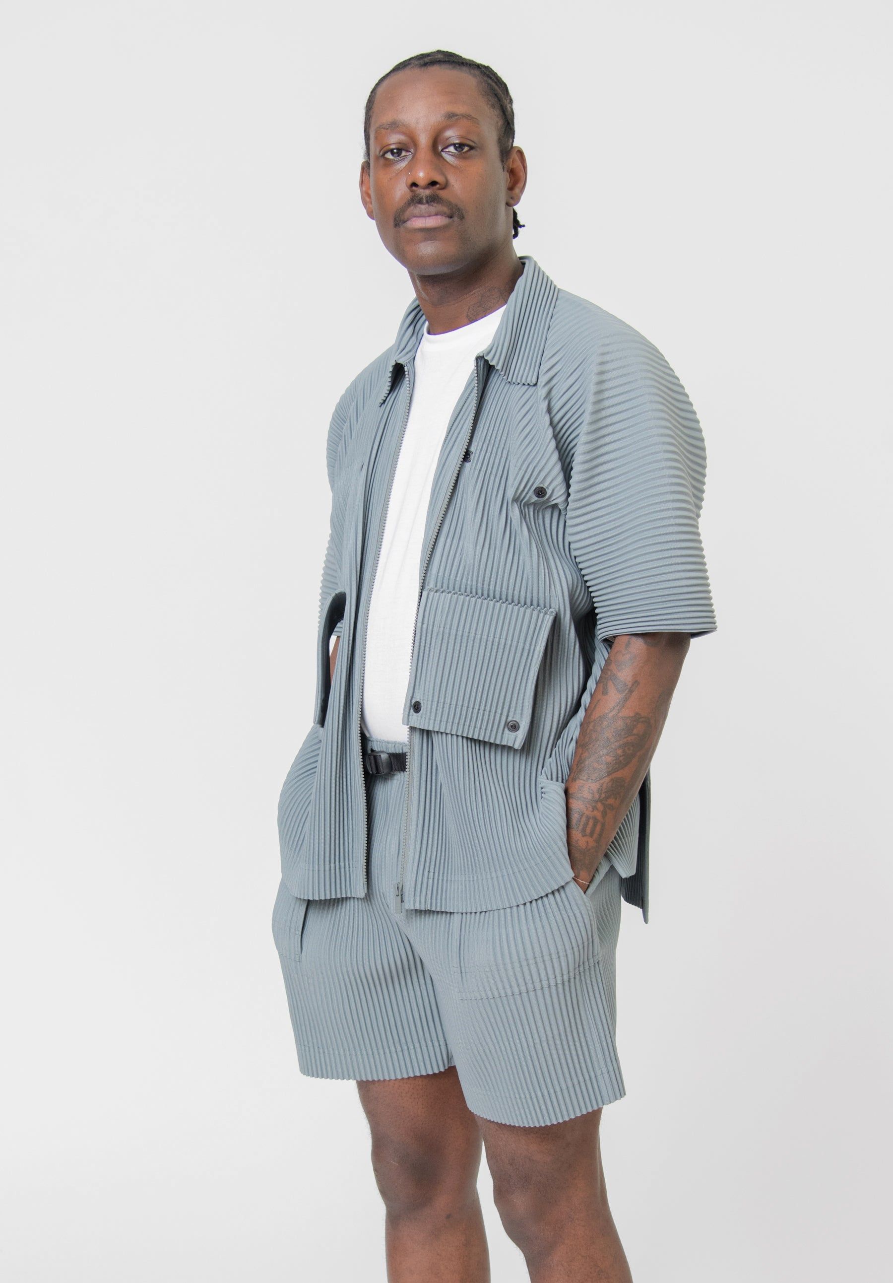 Flip Pleated Shirt Moss Grey JJ172-13 sold by Nomad