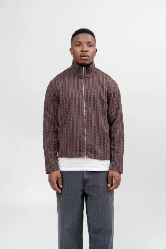 Shrunken Fullzip Polo Indulgent Choco Cable Jacquard M2246SI made by Our Legacy