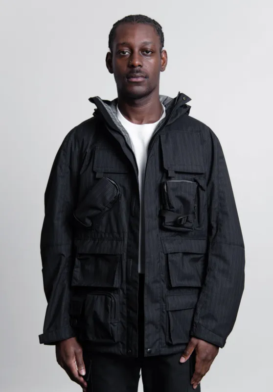 Wool Stripe Laminated Utility Jacket Black/Grey J007 sold by Nomad