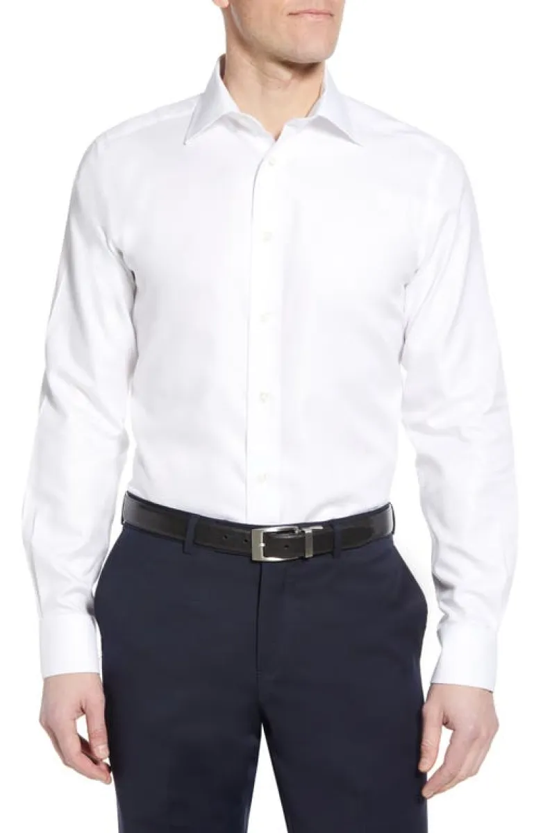 David Donahue Luxury Non-Iron Trim Fit Solid Dress Shirt in White at Nordstrom, Size 15.5 - 32 sold by Nordstrom