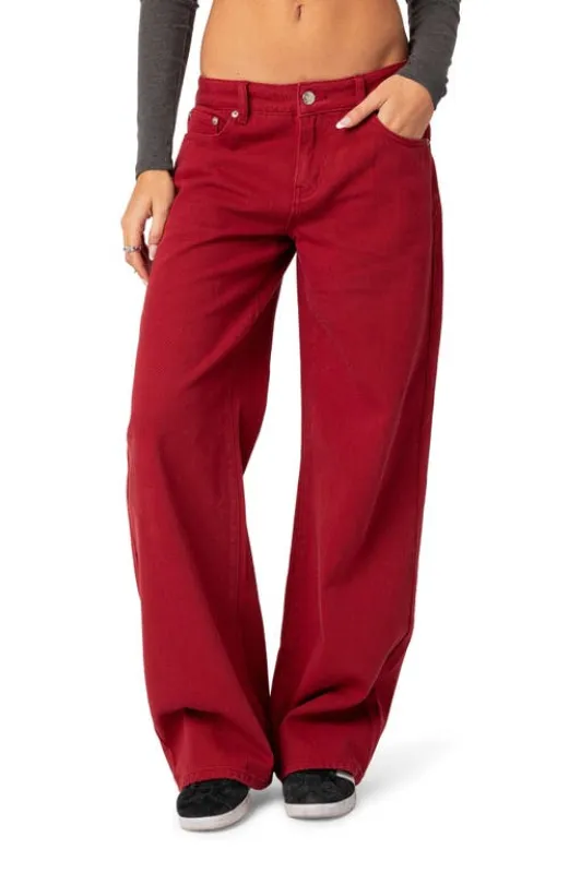 EDIKTED Roman Slouchy Wide Leg Jeans in Burgundy at Nordstrom, Size X-Large sold by Nordstrom