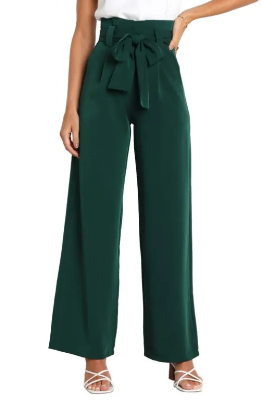 Petal & Pup Kieran Tie Waist Wide Leg Pants in Emerald Green at Nordstrom, Size 12 sold by Nordstrom
