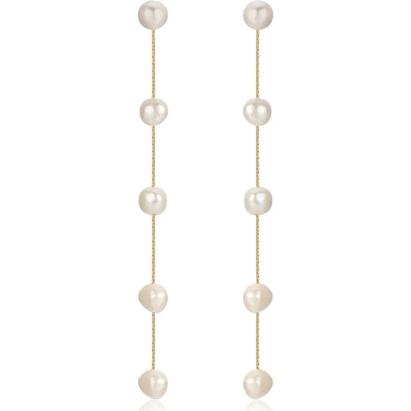 Ettika Dripping Freshwater Pearl Linear Drop Earrings in Gold at Nordstrom sold by Nordstrom