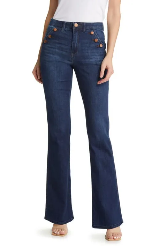 Wit & Wisdom 'Ab'Solution Button Trim Flare Jeans in Indigo at Nordstrom, Size 18 sold by Nordstrom