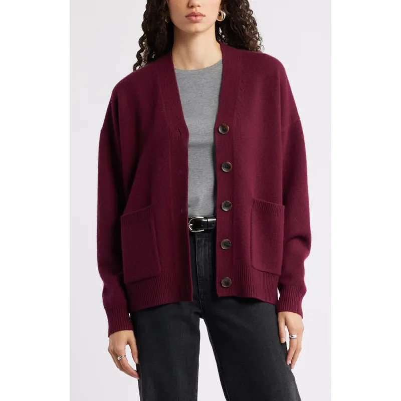 Nordstrom V-Neck Wool & Cashmere Cardigan in Black Rock at Nordstrom, Size X-Small sold by Nordstrom