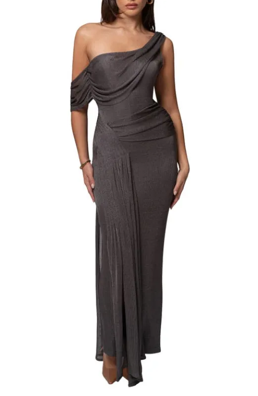 JLUXLABEL Drape Metallic One-Shoulder Gown in Gray at Nordstrom, Size Medium made by Nordstrom