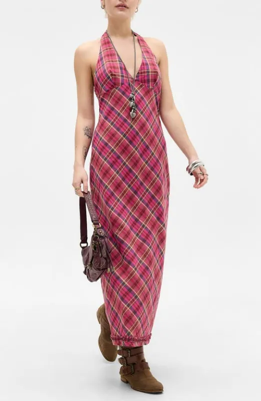 BDG Urban Outfitters Rita Plaid Halter Midi Dress in Red Check at Nordstrom, Size Small made by BDG