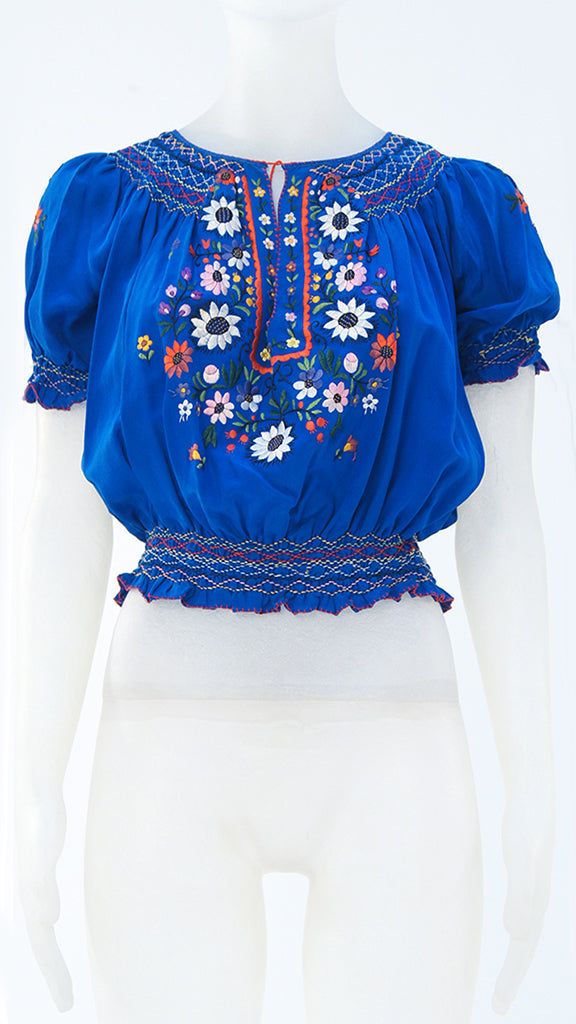 SHORT SLEEVE FLORAL PEASANT TOP sold by Norma Kamali