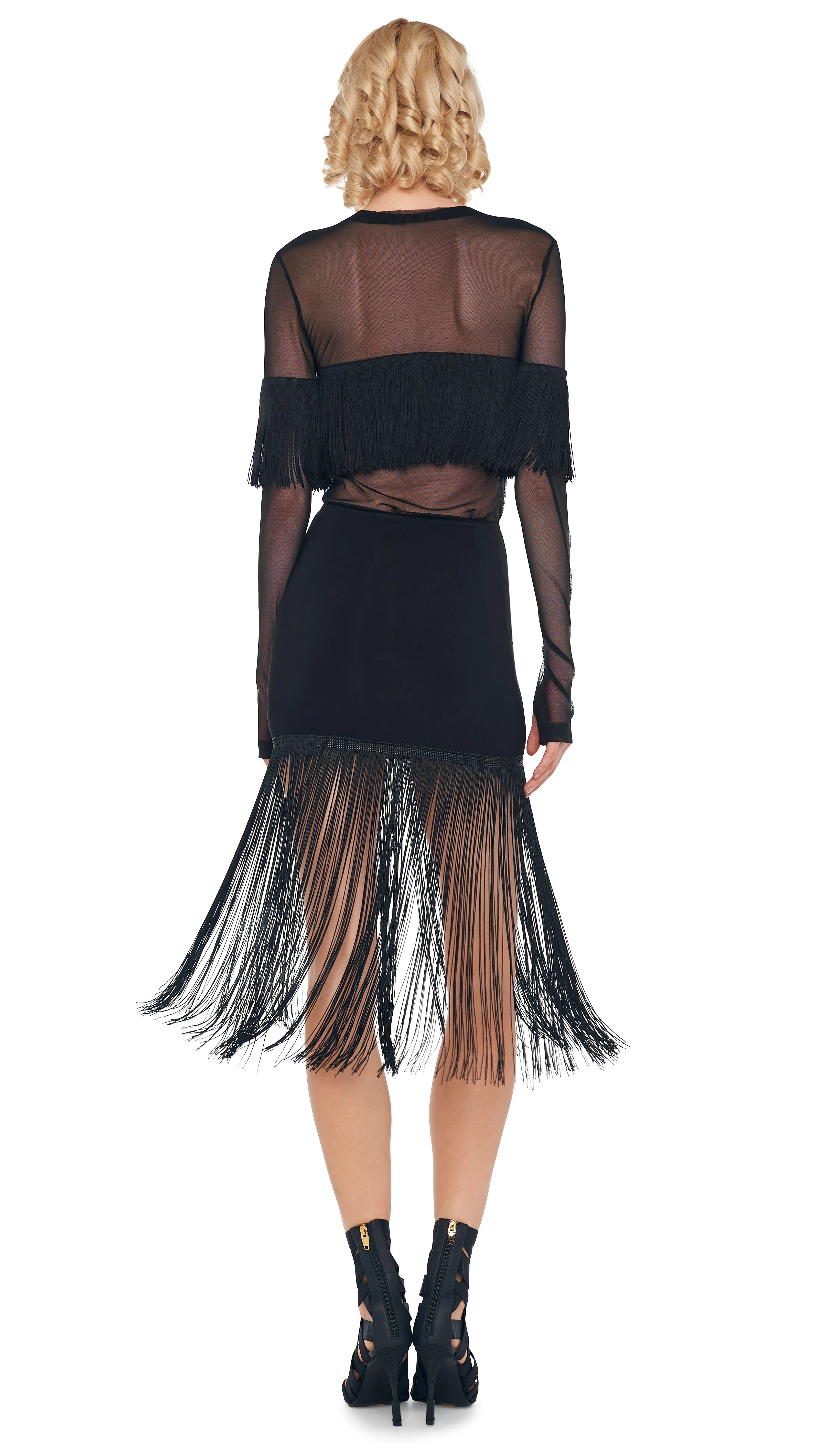 LONG SLEEVE CREWNECK FRINGE TOP sold by Norma Kamali product image thumbnail 3