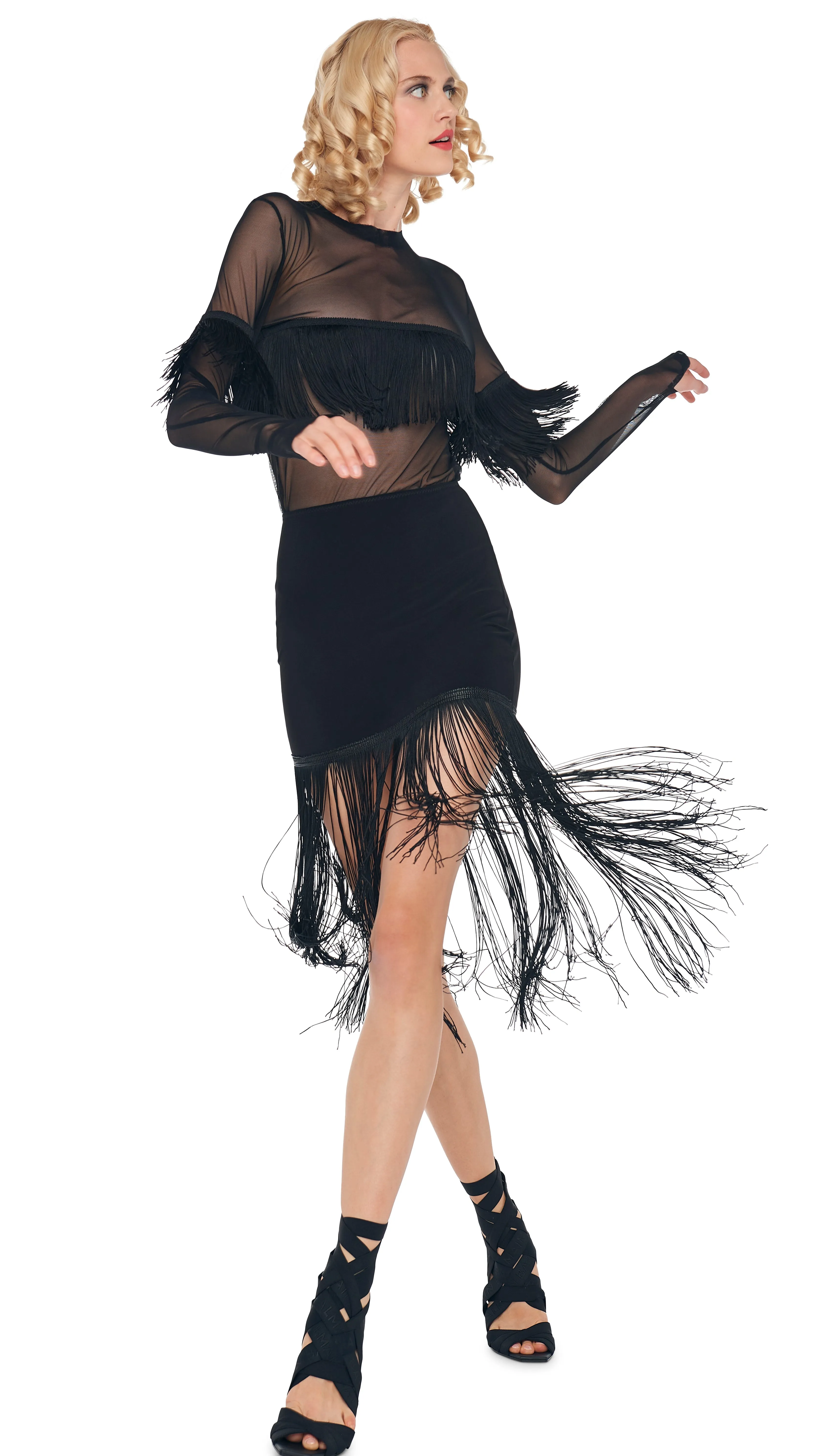 LONG SLEEVE CREWNECK FRINGE TOP sold by Norma Kamali product image thumbnail 4