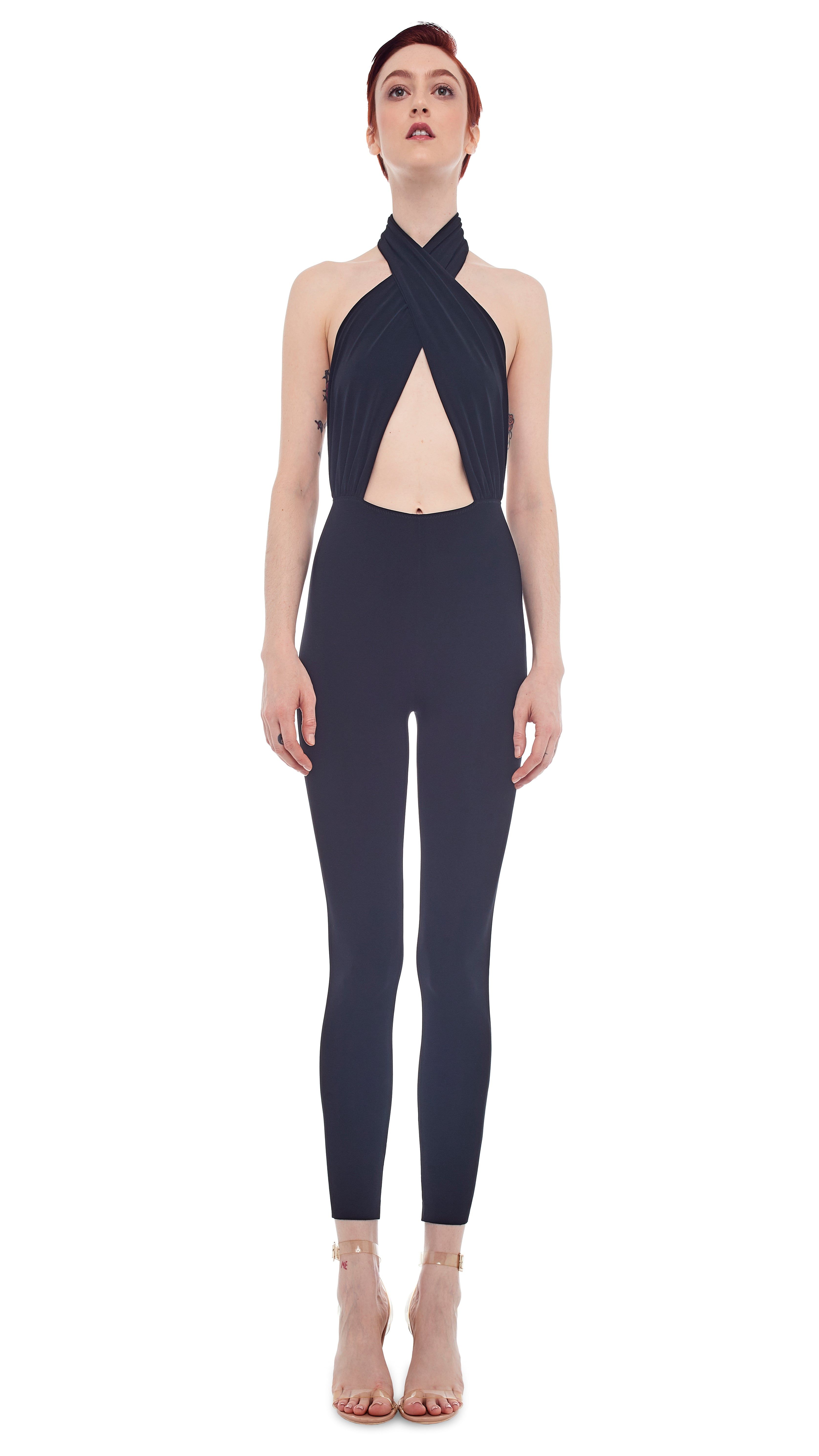 CROSS HALTER CATSUIT sold by Norma Kamali