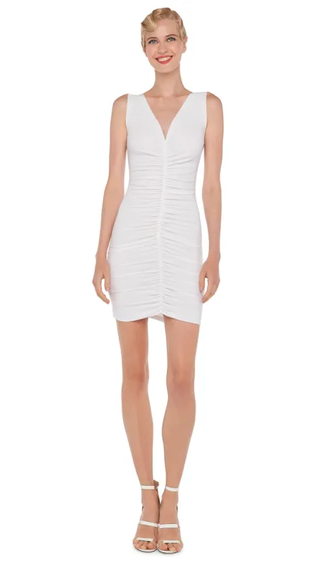 SLEEVELESS DEEP V SHIRRED FRONT MINI sold by Norma Kamali