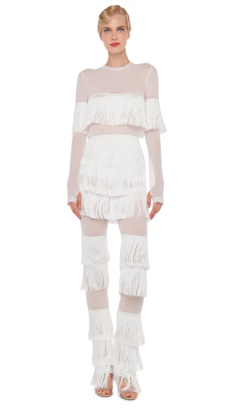 LONG SLEEVE CREWNECK FRINGE TOP sold by Norma Kamali