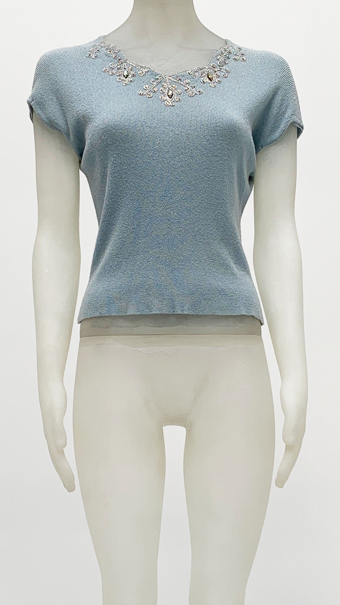 SHORT SLEEVE KNIT TOP WITH JEWELS sold by Norma Kamali