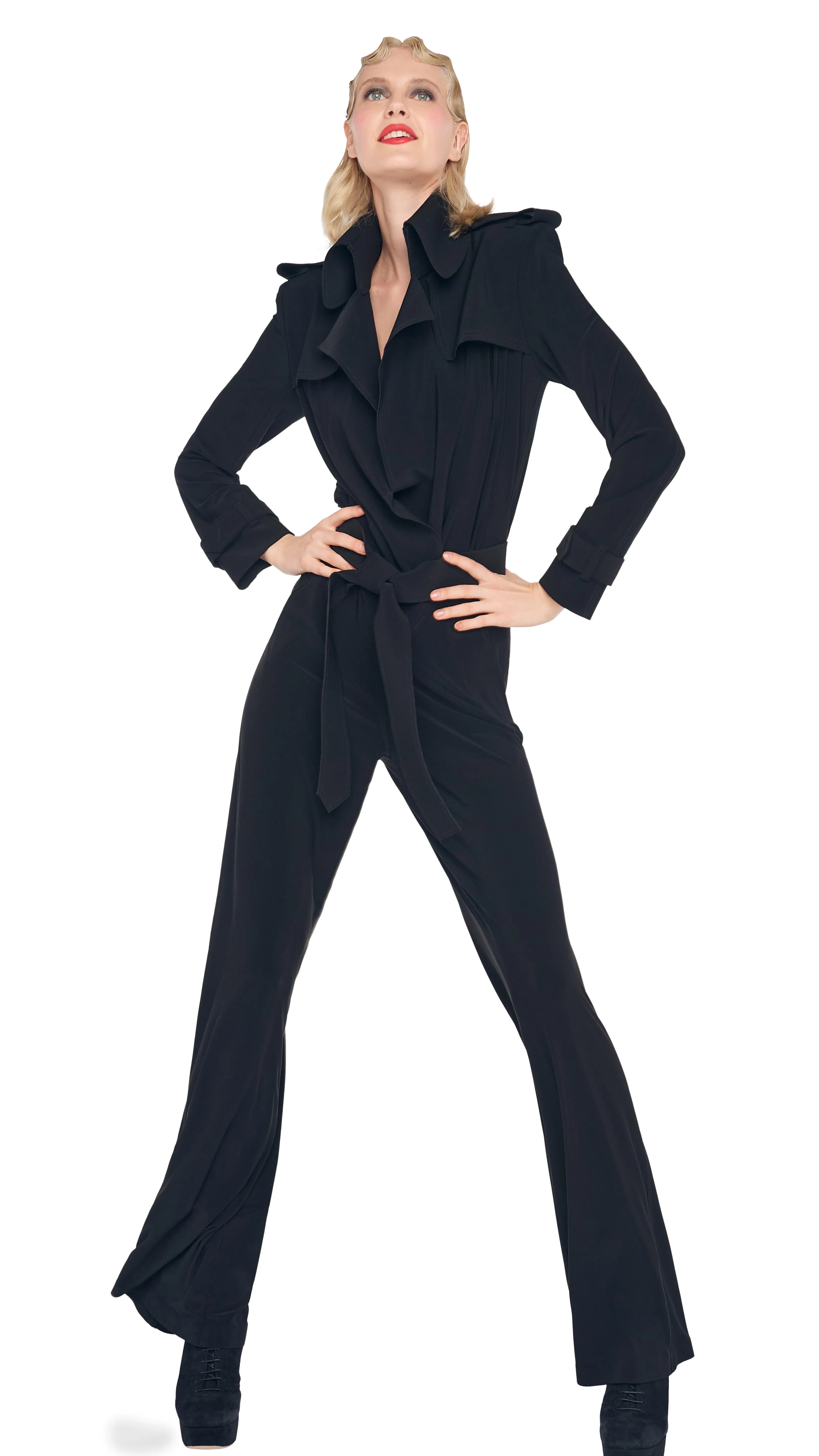 DOUBLE BREASTED TRENCH JUMPSUIT sold by Norma Kamali product image thumbnail 4