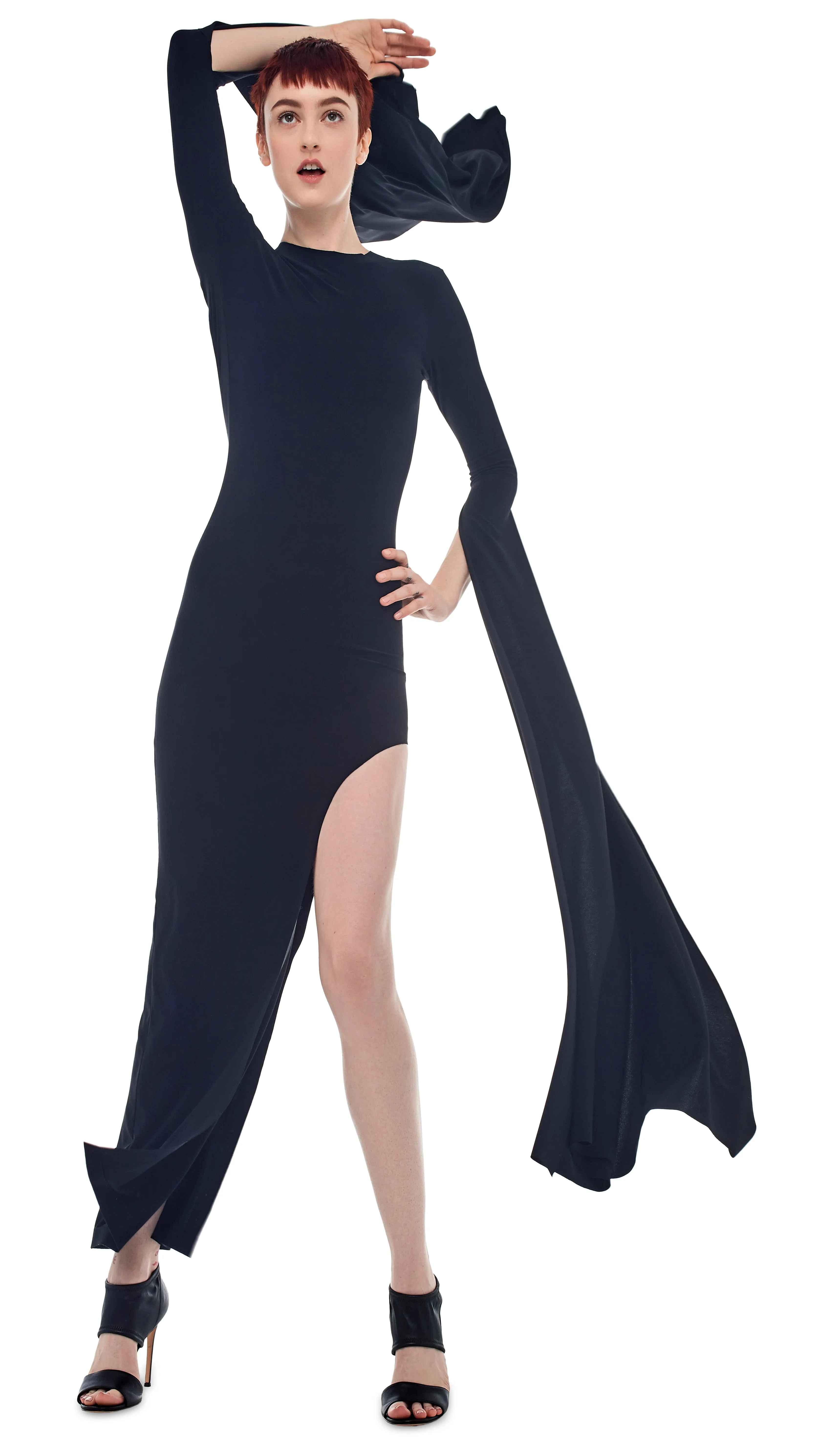 RIBBON SLEEVE WIDE SLIT GOWN sold by Norma Kamali product image thumbnail 4