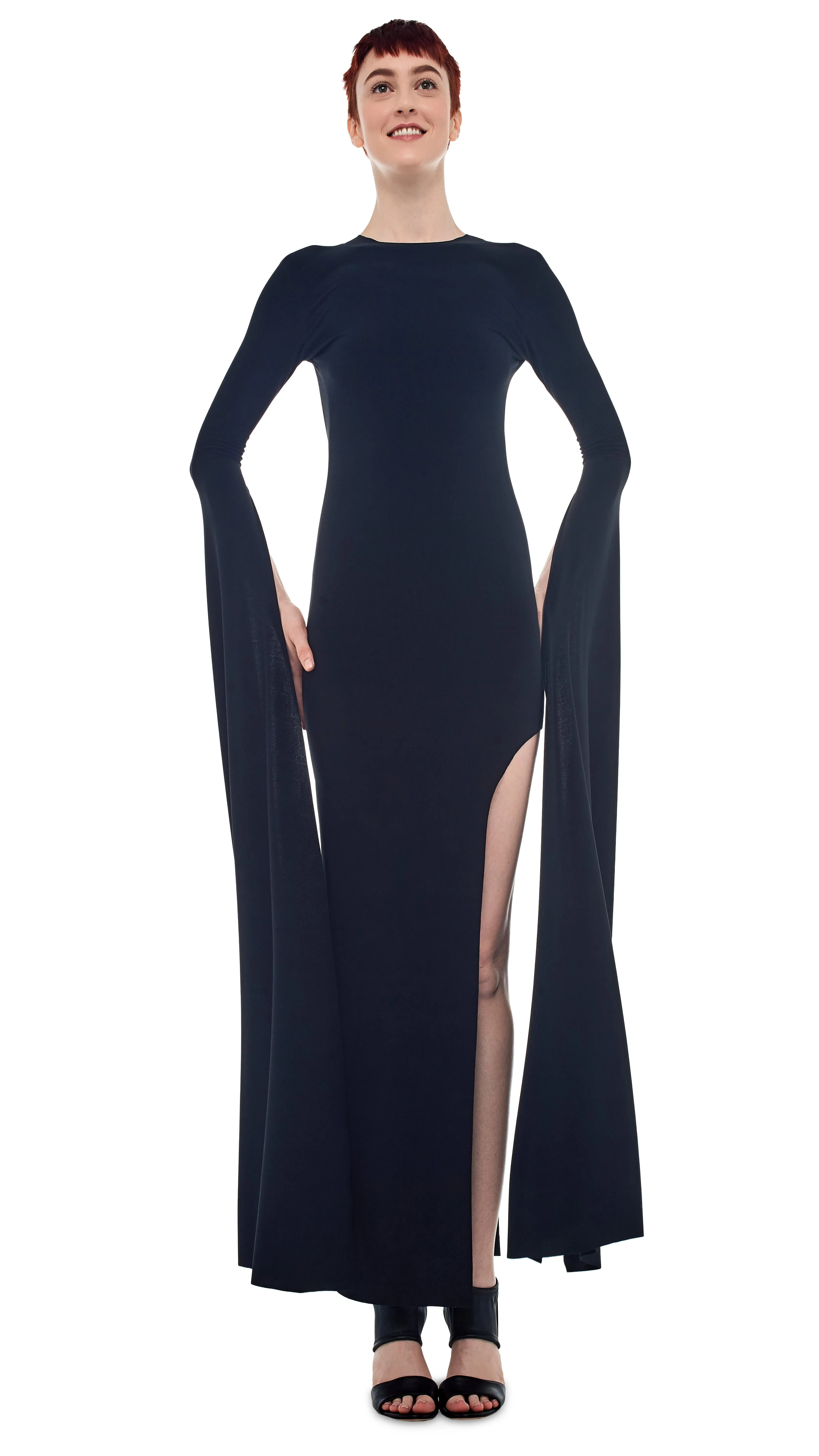 RIBBON SLEEVE WIDE SLIT GOWN sold by Norma Kamali