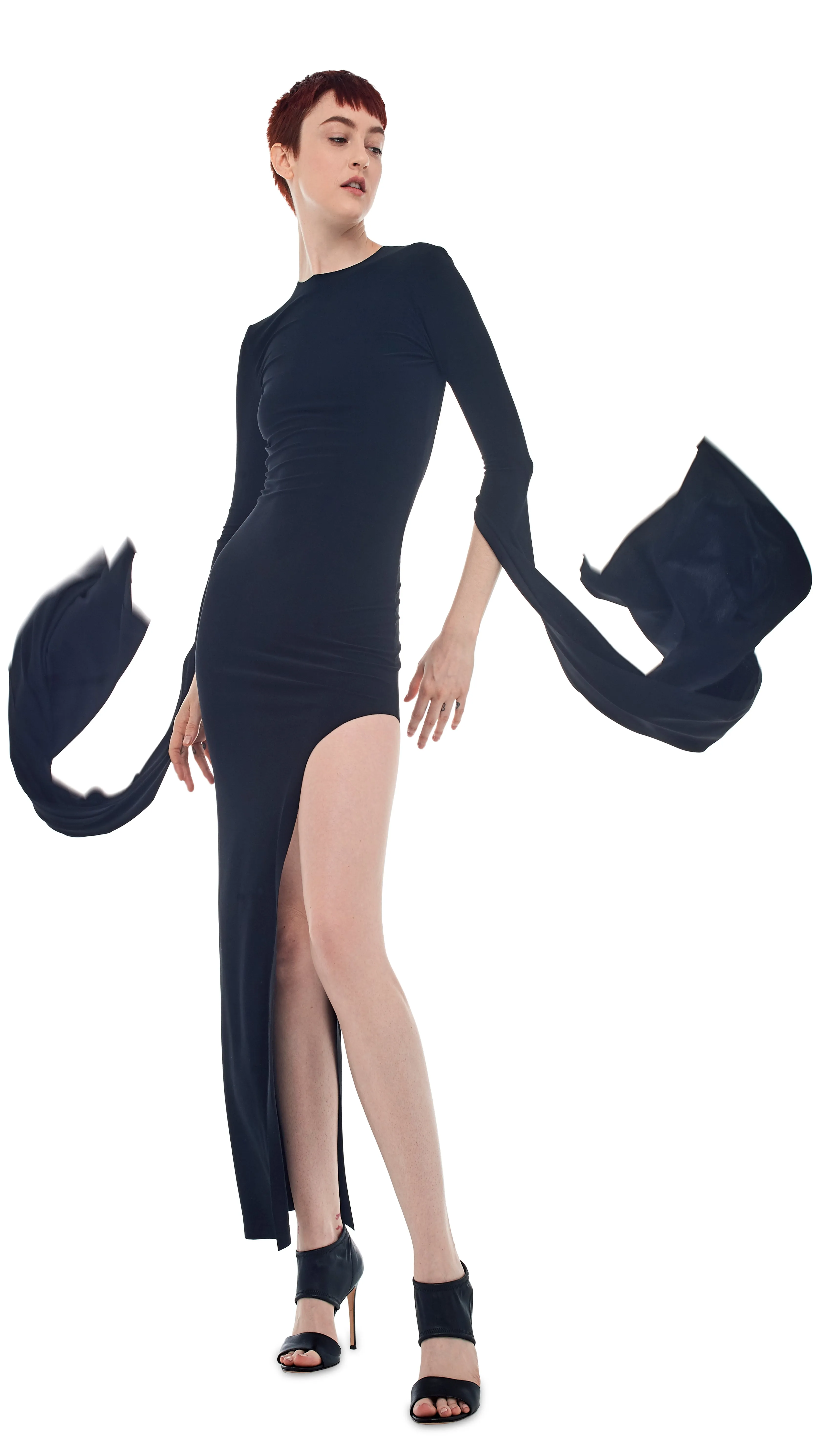 RIBBON SLEEVE WIDE SLIT GOWN sold by Norma Kamali product image thumbnail 5