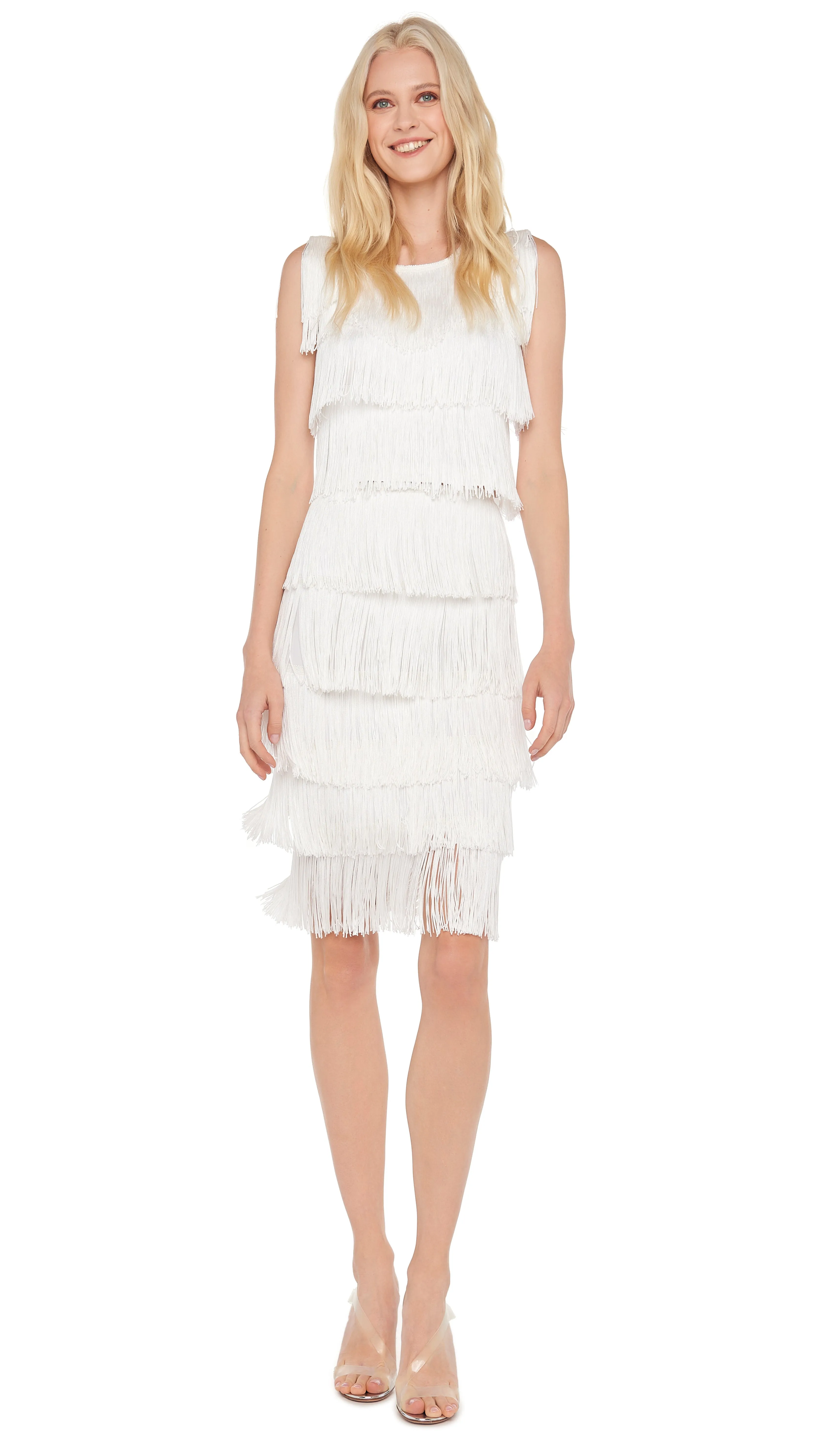 SLEEVELESS SHORT FRINGE TEE sold by Norma Kamali