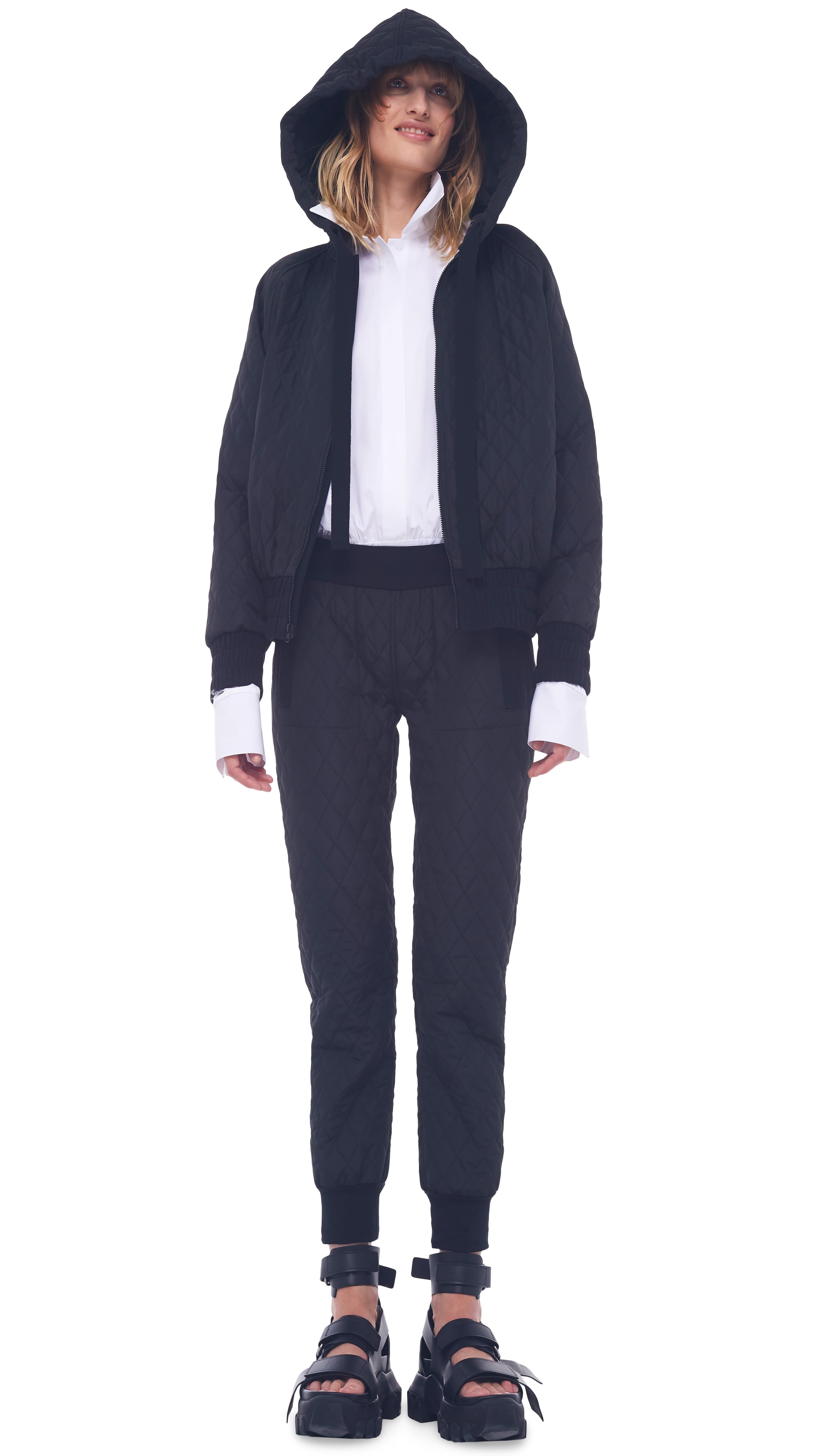 QUILTED HOOD BOMBER JACKET sold by Norma Kamali