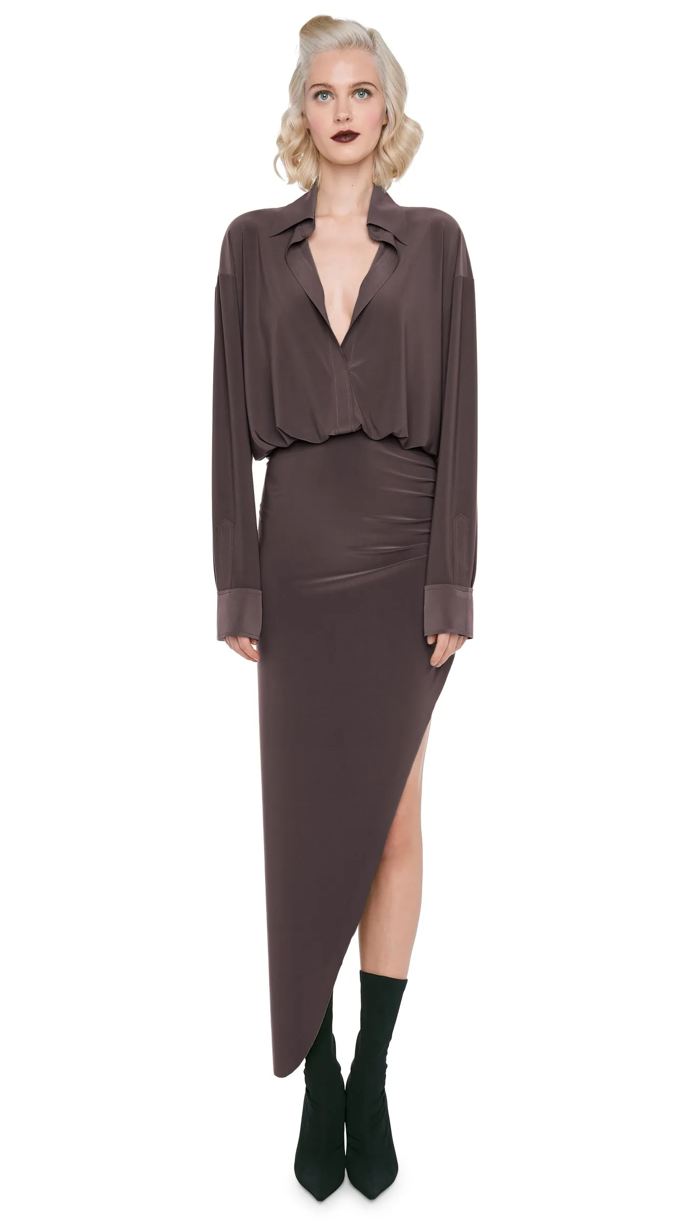 OS BF NK SHIRT SIDE DRAPE GOWN sold by Norma Kamali