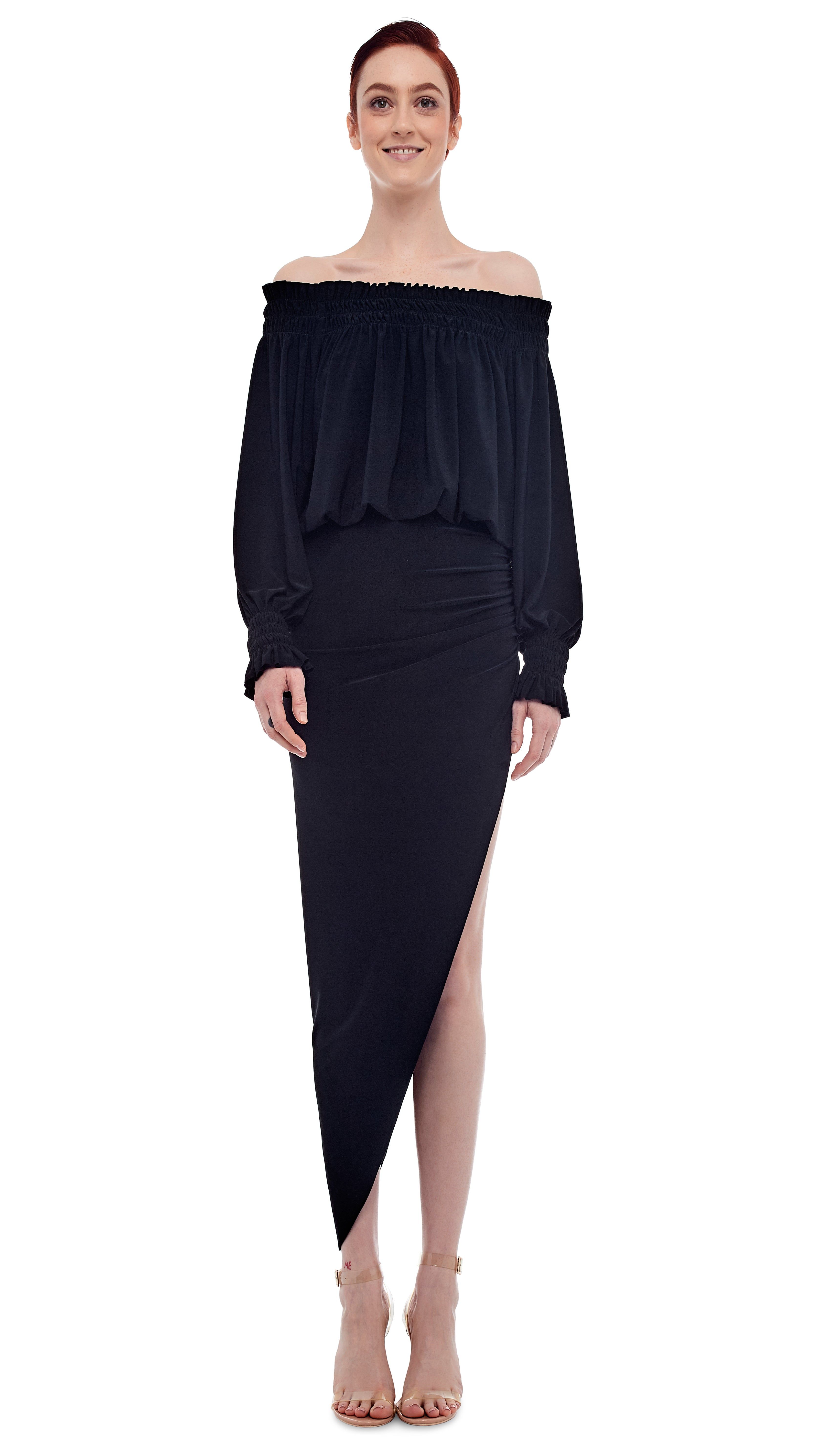 PEASANT SIDE DRAPE GOWN sold by Norma Kamali