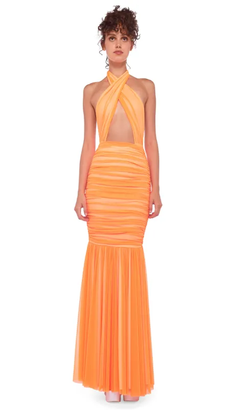 CROSS HALTER FISHTAIL GOWN sold by Norma Kamali