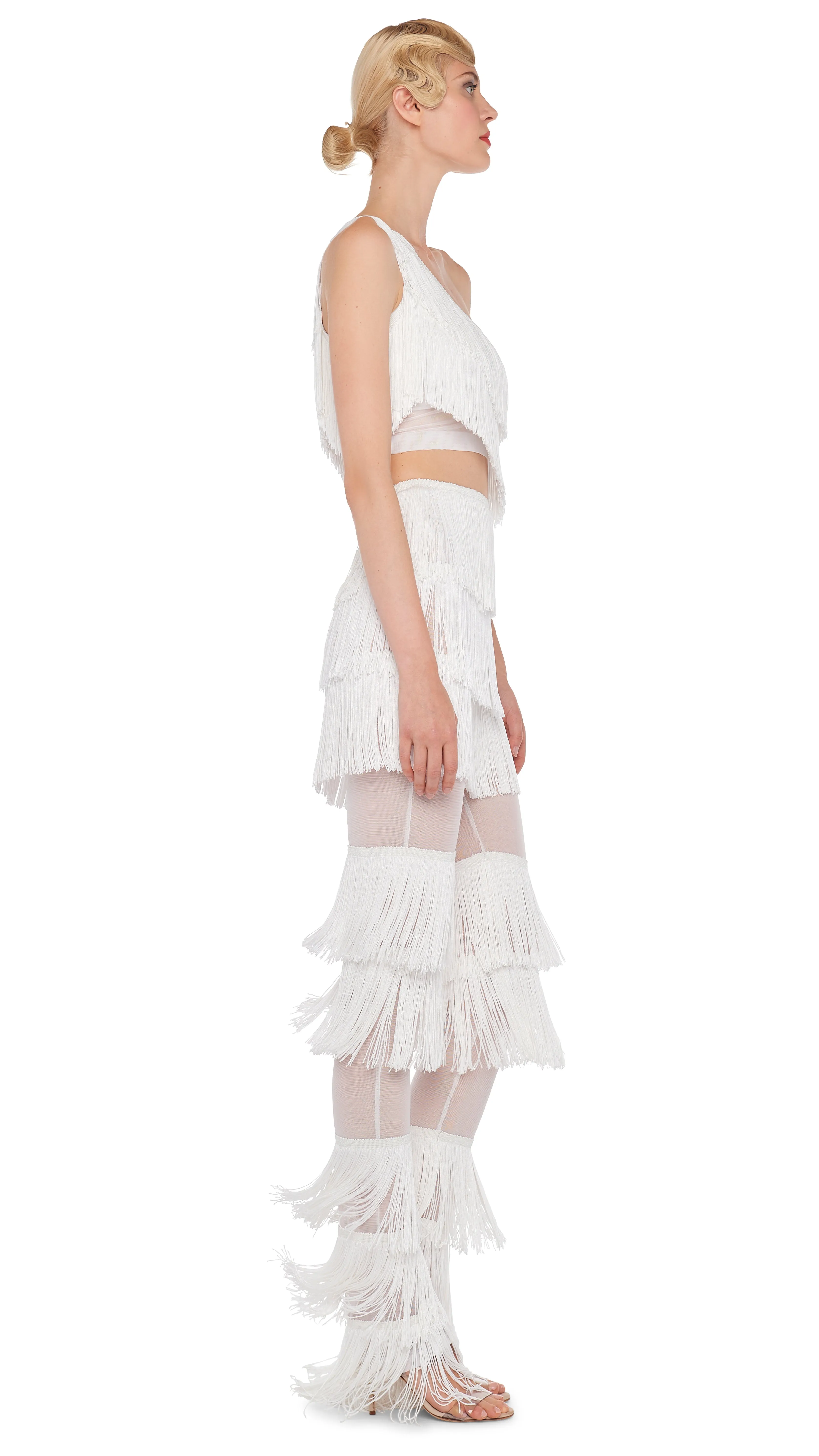 SPLICED BOOT PANT WITH FRINGE sold by Norma Kamali product image thumbnail 4